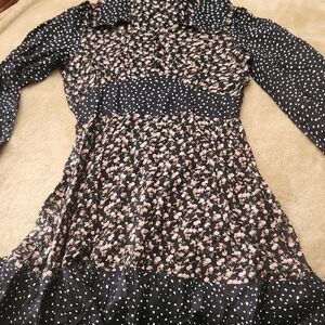 Charming Black and Pink Polka Dot Dress Sz MED